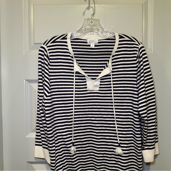 Market & Spruce Navy/White Striped Knit 3/4 Sleeve Top size 1X - Picture 5 of 8